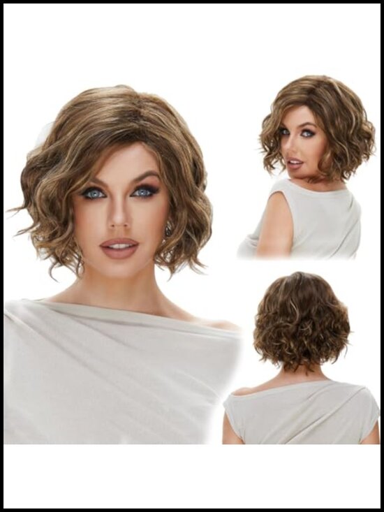 Short Ombre Wavy Wig Human Hair Mixed Synthetic Shoulder Length Heat Resistant main image 4